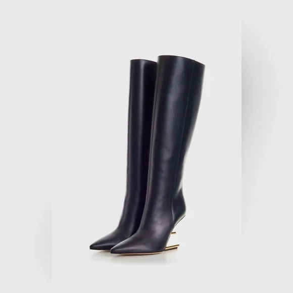 Fendi Calfskin F-Heel Tall Boots -
Black - Picture 6 of 7